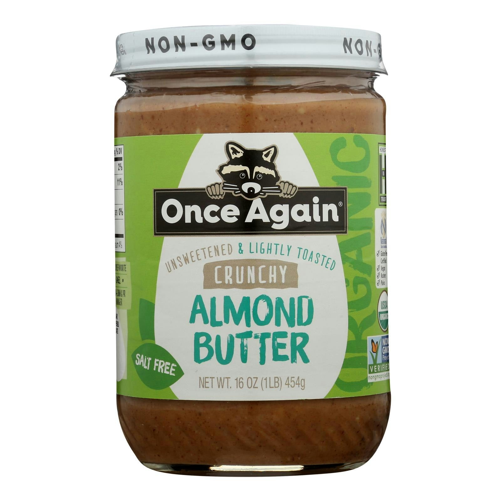 Once Again Crunchy Almond Butter, Unsweetened & Salt - Free - 16 oz