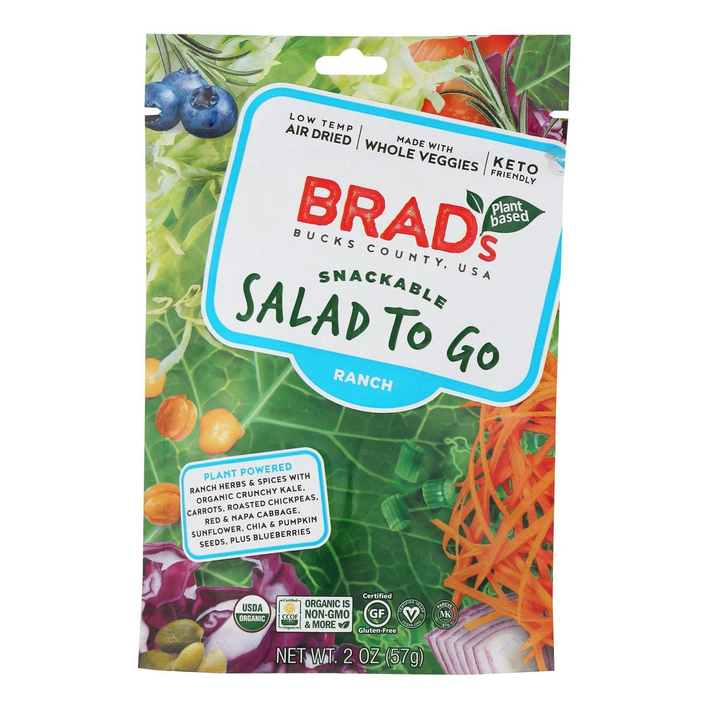 Brads Plant Based Salad Snack Ranch 2 Oz Pack of 12